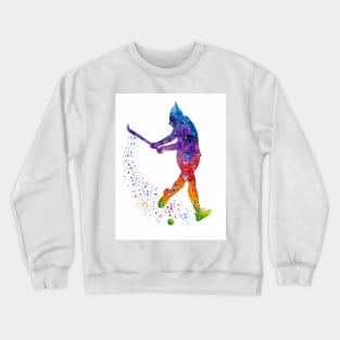 Field Hockey Girl Watercolor Silhouette Crewneck Sweatshirt